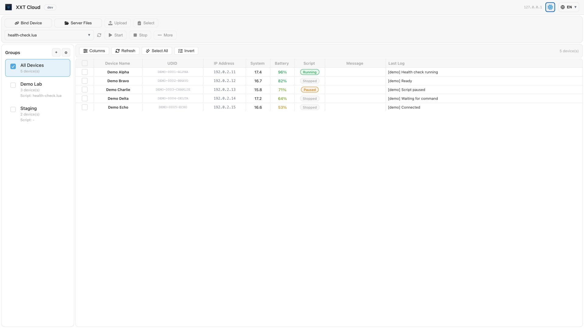 Снимок интерфейса XXTCloudControl
